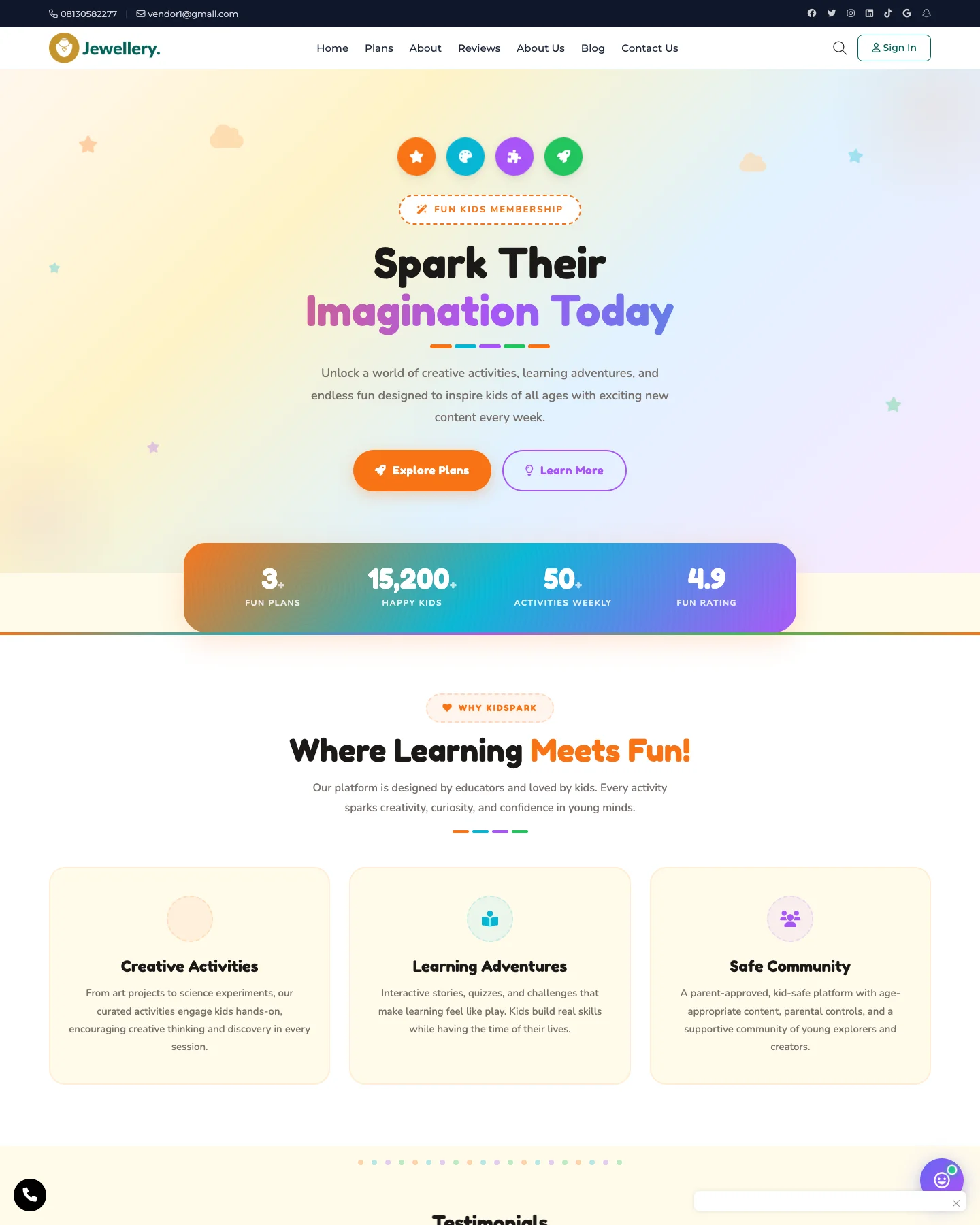 KidSpark - Membership & Subscriptions Template